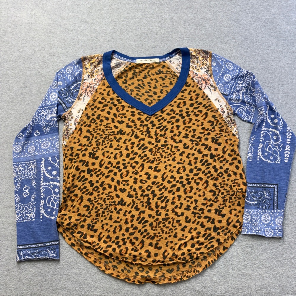 We The Free People Leopard Paisley Mixed Print V-Neck Long Sleeve Top Medium